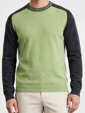 HUGO BOSS 100% Cashmere Green Colorblock Raglan Sweater XL